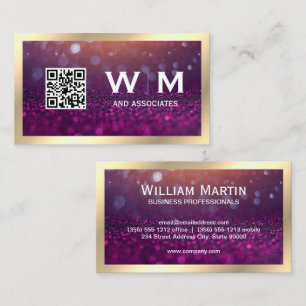 Carte De Visite Monogramme   Magenta Bokeh   CODE QR