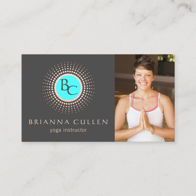 Carte De Visite Monogramme Mandala Yoga Logo, Ajouter Photo (Devant)