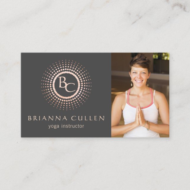 Carte De Visite Monogramme Mandala Yoga Logo, Ajouter Photo (Devant)