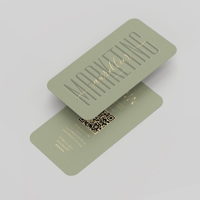 Carte De Visite Monogramme Marketing Sens Script moderne (Monogram Marketing Sage Gold Script Modern Business Card
)