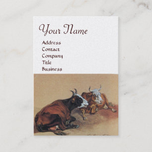 Carte De Visite MONOGRAMME MENTEUR de DEUX VACHES, papier blanc de