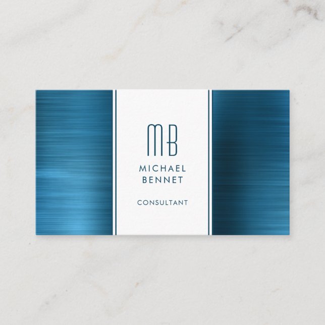Carte De Visite Monogramme Mer Bleu Brown Métallurique Consultan (Devant)