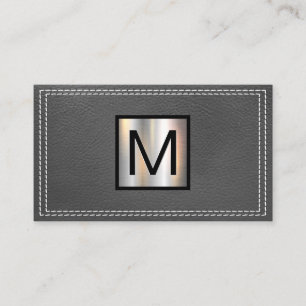 Carte De Visite Monogramme métallique Cuir gris pointu double