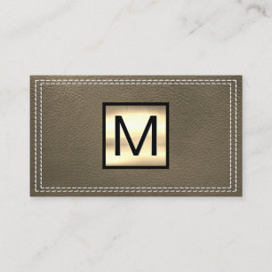 Carte De Visite Monogramme métallique   Cuir Sepia double pointill
