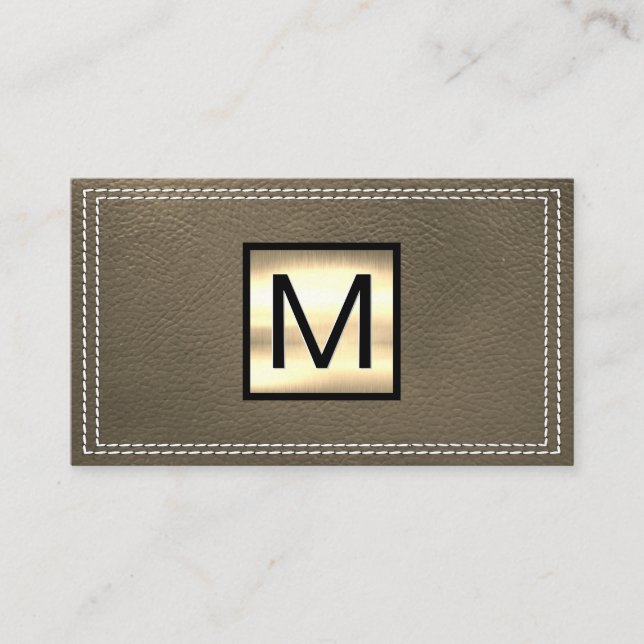 Carte De Visite Monogramme métallique | Cuir Sepia double pointill (Devant)