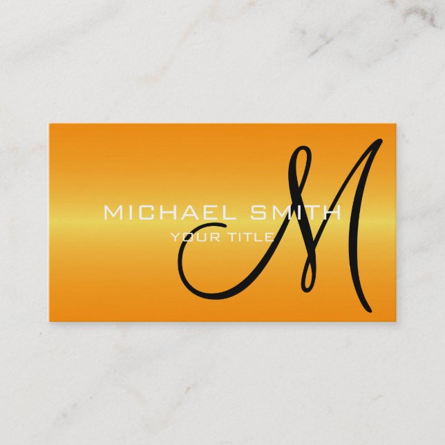 Carte De Visite Monogramme métallique en acier inoxydable orange (Devant)