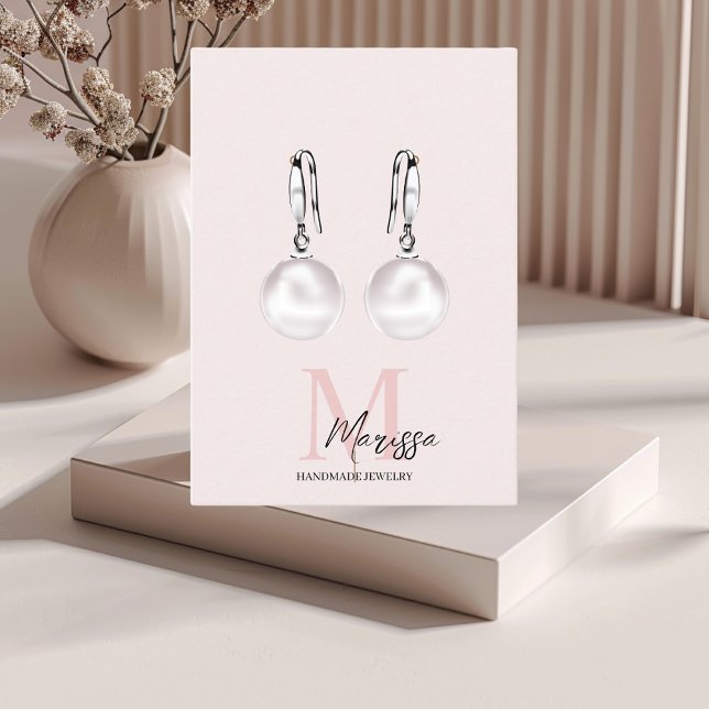 Carte De Visite Monogramme minimal initial et nom Pastel rose (Créateur téléchargé)