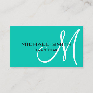 Carte De Visite Monogramme minimaliste Amazonite Professionnel
