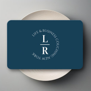 Carte De Visite Monogramme, minimaliste bleu foncé