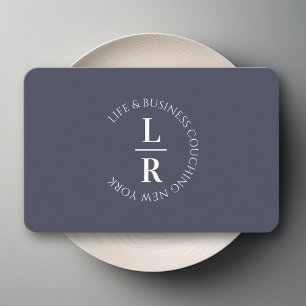 Carte De Visite Monogramme, minimaliste bleu gris