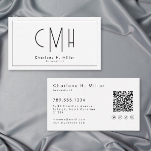 Carte De Visite Monogramme Minimaliste Code QR Moderne Professionn