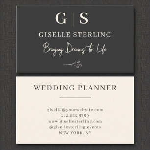 Carte De Visite Monogramme minimaliste Élégant Neutre Charbon