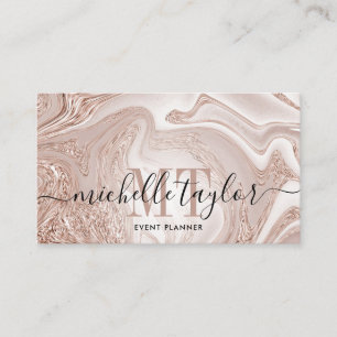 Carte De Visite Monogramme minimaliste en or rose en marbre