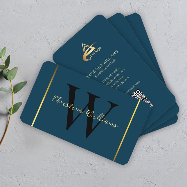 Carte De Visite Monogramme minimaliste moderne bleu marine profess (Professional Navy Blue Modern Minimalist Monogram Business Card)