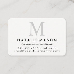 Carte De Visite Monogramme minimaliste moderne gris sur blanc