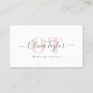 Carte De Visite Monogramme minimaliste Moderne Script Blush Profes