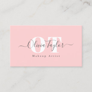 Carte De Visite Monogramme minimaliste moderne Script rose Profess