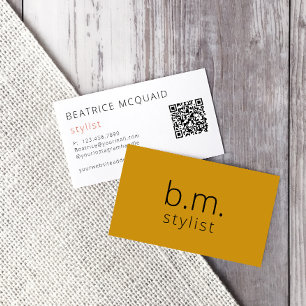 Carte De Visite Monogramme minimaliste Mustard Yellow QR Code
