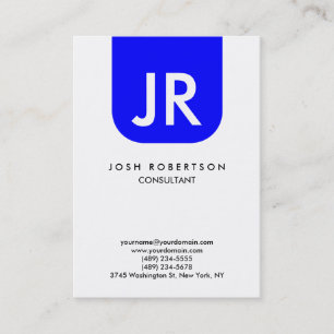 Carte De Visite Monogramme minimaliste surdimensionné Bleu blanc n