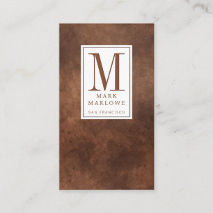 Carte De Visite Monogramme minimum cacao Brown cuir Texture
