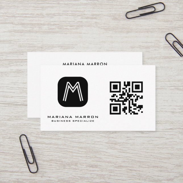 Carte De Visite Monogramme minimum - Code QR personnalisé - Base (Devant/Arrière en situation)