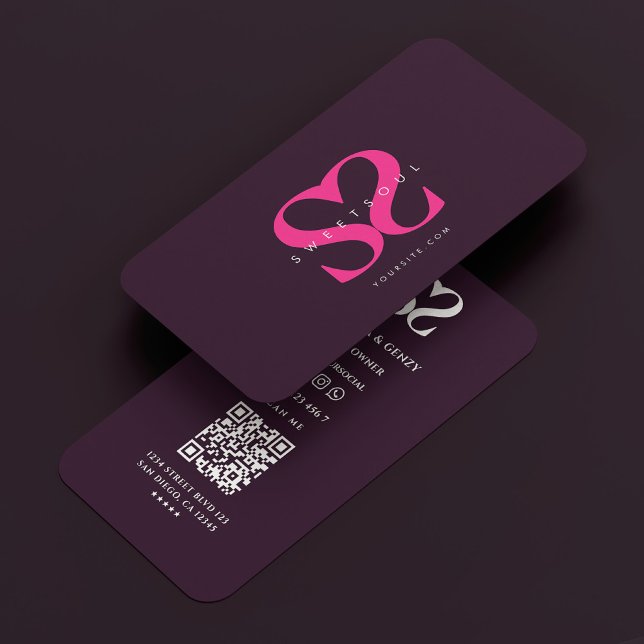 Carte De Visite Monogramme minimum S Purple Rose Beauté (Minimal Monogram Logo S Purple Pink Beauty Business Card
)