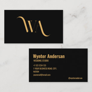 Carte De Visite Monogramme moderne Black Gold Chic Minimal Personn