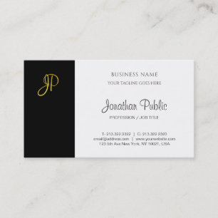 Carte De Visite Monogramme moderne Black White Gold Company Modèle