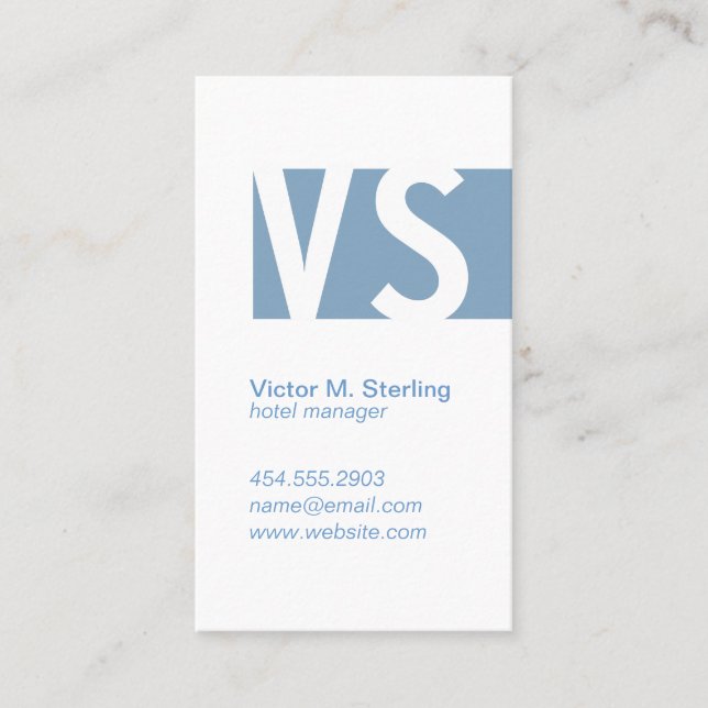 Carte De Visite Monogramme moderne (bleu) (Devant)