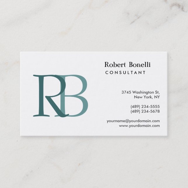 Carte de visite Monogramme moderne bleu blanc (Devant)