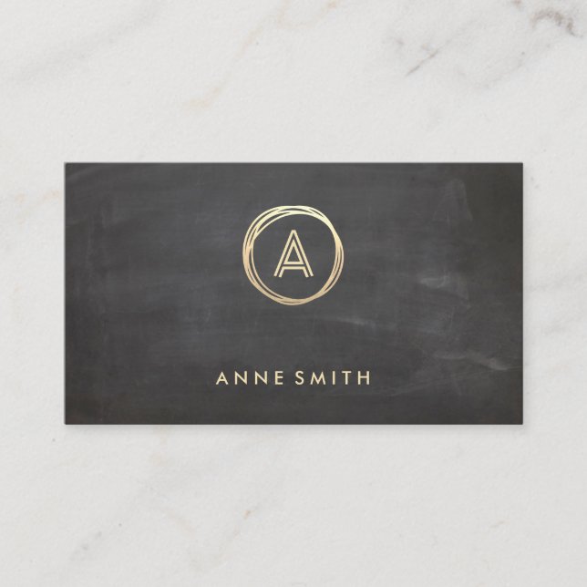 Carte De Visite Monogramme moderne Chalkboard Luxe Gold Circle (Devant)