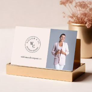 Carte De Visite Monogramme moderne Crest Circle Photo personnalisé