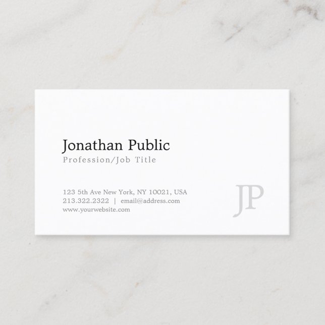 Carte De Visite Monogramme Moderne Élégant Blanc Simple Design (Devant)