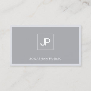 Carte De Visite Monogramme Moderne Elégant Gris Simple Plat tendan