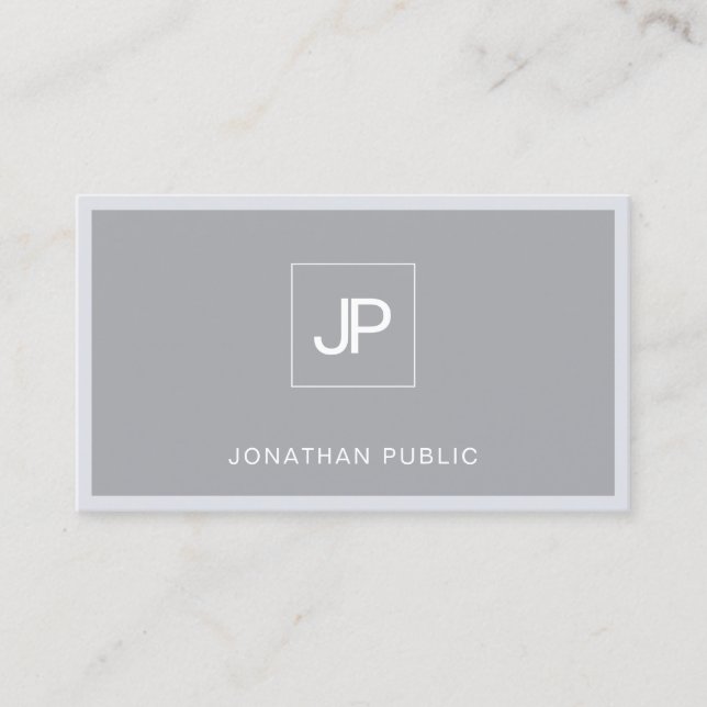 Carte De Visite Monogramme Moderne Elégant Gris Simple Plat tendan (Devant)