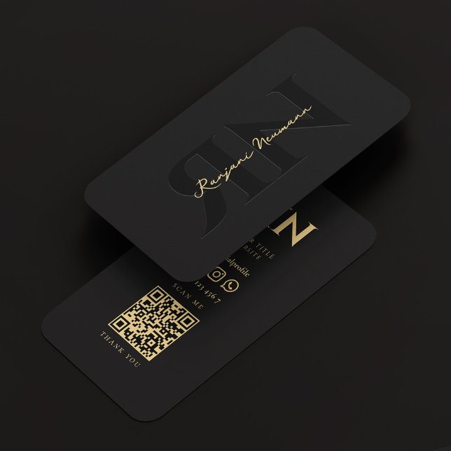 Carte De Visite Monogramme moderne Élégant noir R N (Modern Monogram Reversed Elegant Black Gold Business Card
)