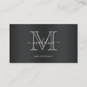 Carte De Visite Monogramme moderne en métal brossé gris noir