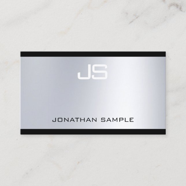 Carte De Visite Monogramme moderne Glamor Argent Look à la mode (Devant)