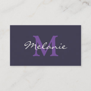 Carte De Visite Monogramme moderne Indigo Blue et Lilac Purple