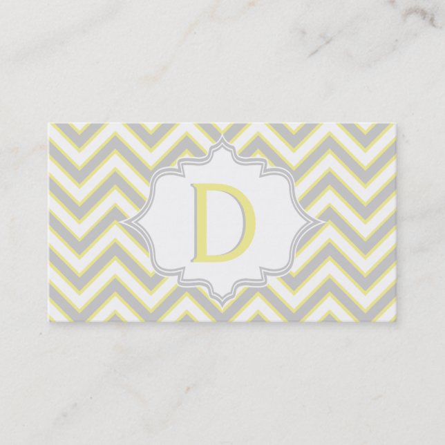 Carte De Visite monogramme moderne jaune, gris chevron personnalis (Devant)