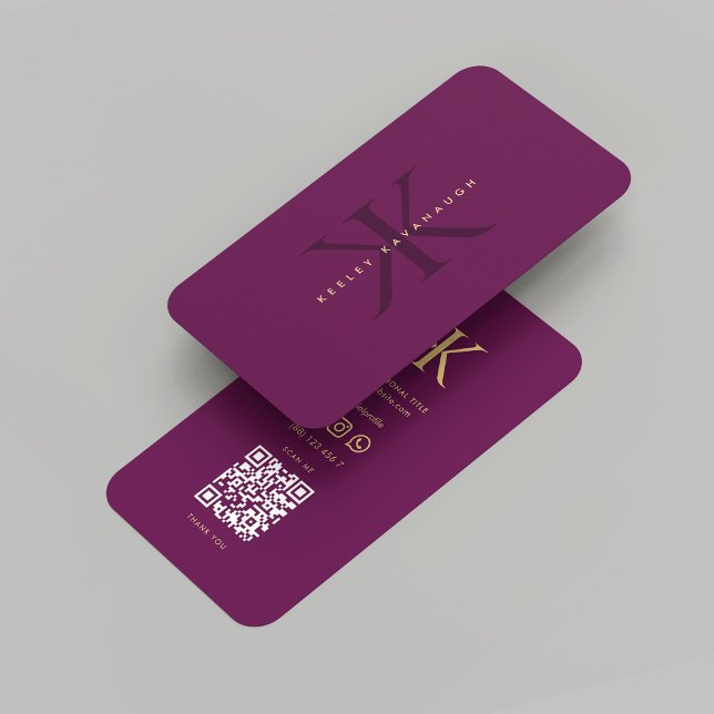 Carte De Visite Monogramme moderne K Luxe Purple Gold Professional (Modern Monogram K Luxury Purple Gold Professional Business Card
)