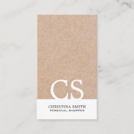 Carte De Visite Monogramme moderne Kraft Imprimé blanc vertical