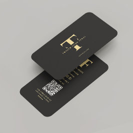 Carte De Visite Monogramme moderne Logo de l'entreprise F T Black