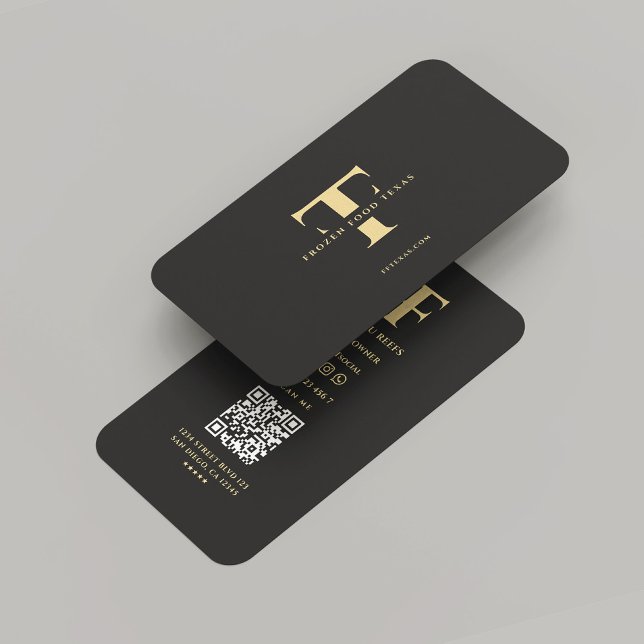 Carte De Visite Monogramme moderne Logo de l'entreprise F T Black  (Modern Monogram Company Logo F T Black Gold Professional Marketing Business Card
)