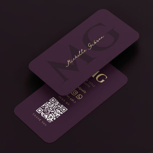 Carte De Visite Monogramme moderne Luxe violet QR