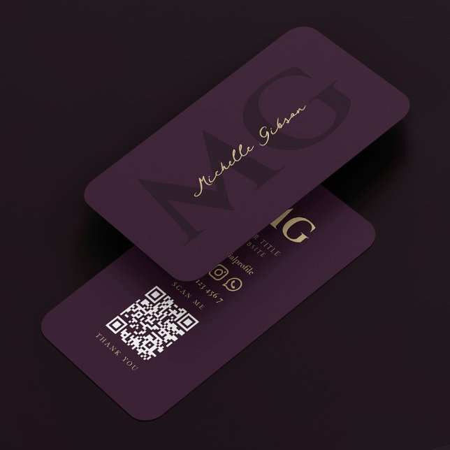 Carte De Visite Monogramme moderne Luxe violet QR (Modern Monogram Luxury Purple QR Business Card
)