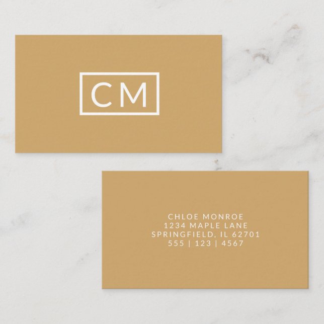 Carte De Visite Monogramme Moderne Minimale Mustard Jaune (Devant / Derrière)