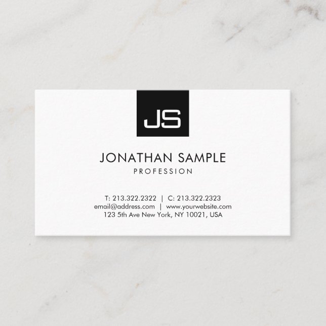Carte De Visite Monogramme moderne minimaliste élégant Noir et bla (Devant)