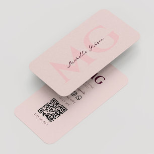 Carte De Visite Monogramme moderne minimaliste rose esthétique