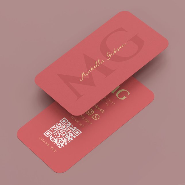 Carte De Visite Monogramme moderne minimaliste Saumon rose (Minimal Elegant Modern Monogram Coral Business Card
)